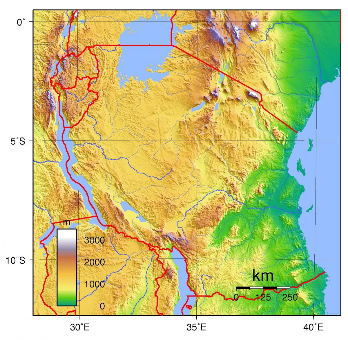 tanzanijoje topografinis žemėlapis