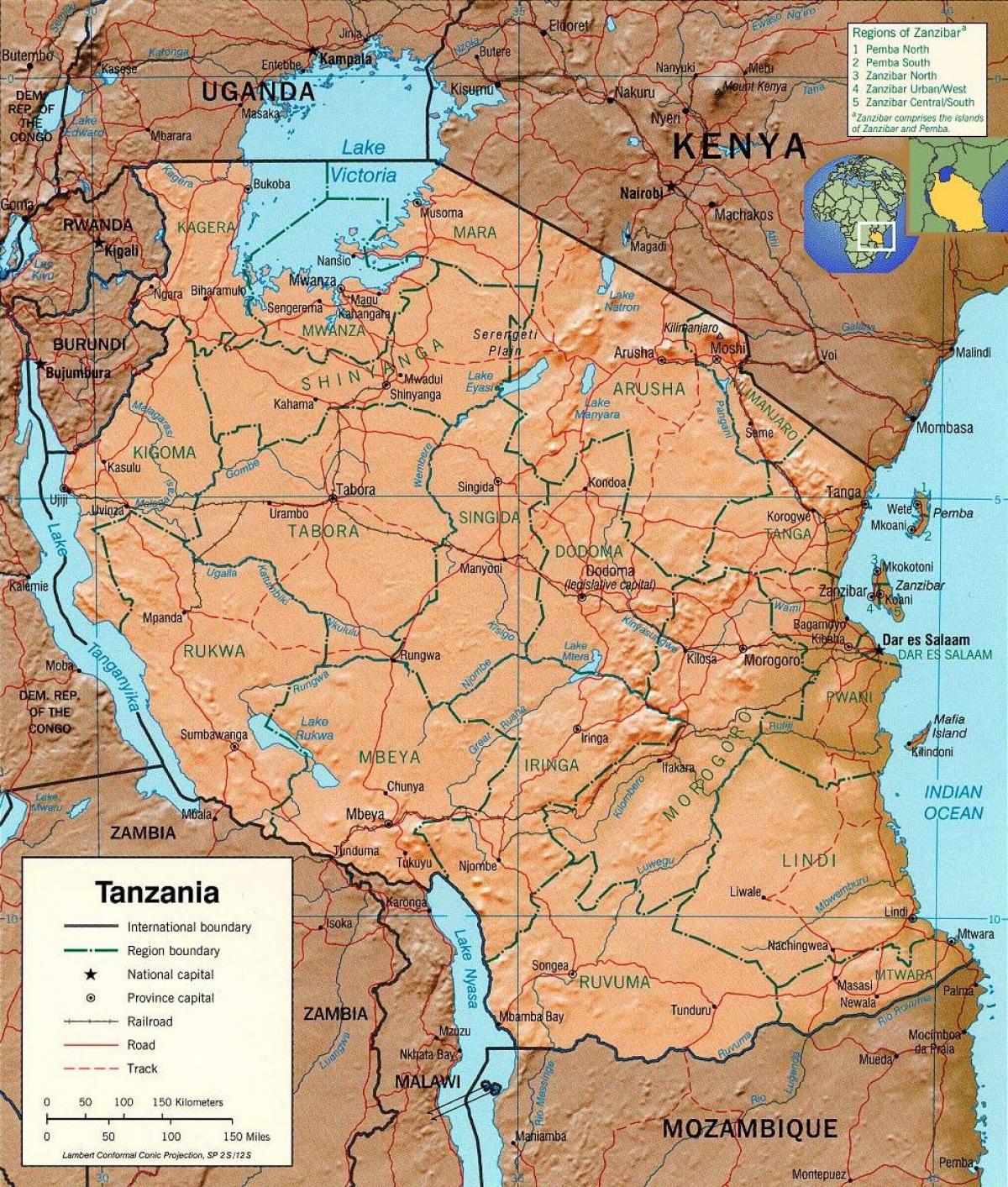 tanzanijoje geografinis žemėlapis