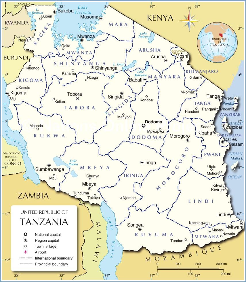 tanzanijos administracinis žemėlapis