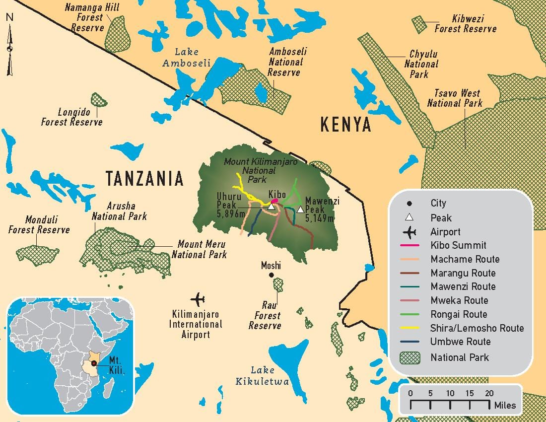 Žemėlapis tanzanija, kilimandžaras