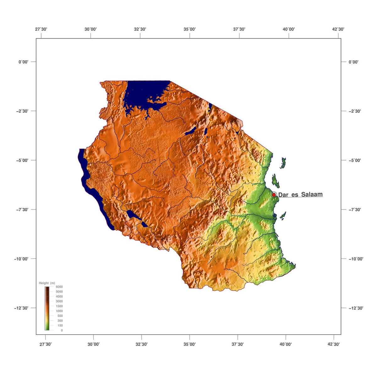 Žemėlapis tanzanija aukštis