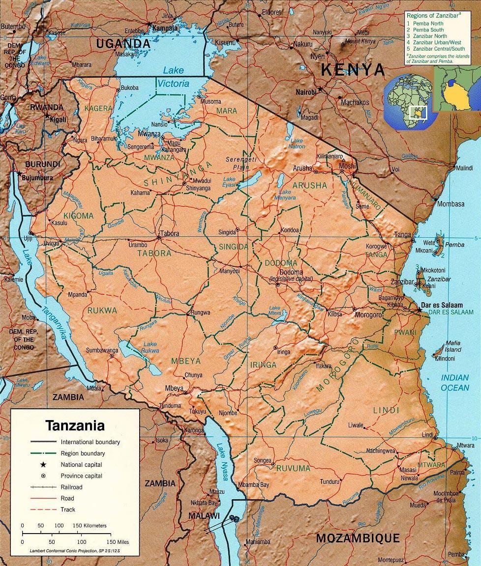 tanzanijoje geografinis žemėlapis