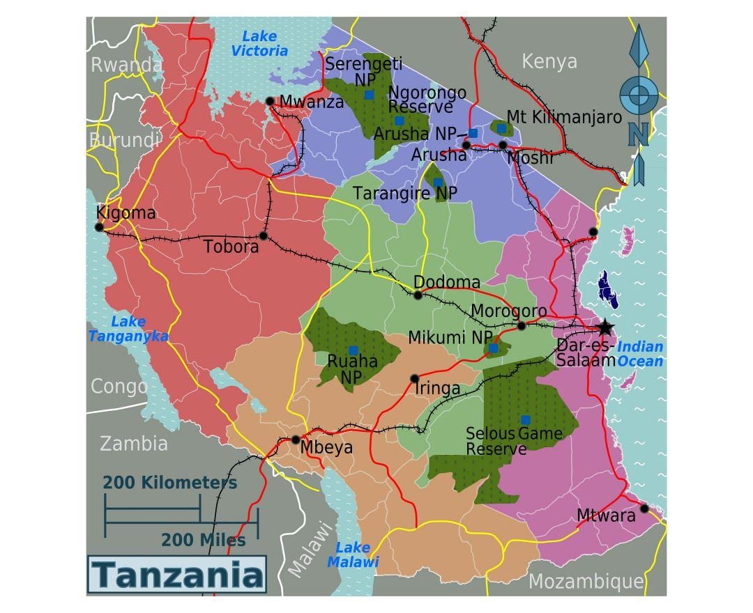 Žemėlapis tanzanija kalba