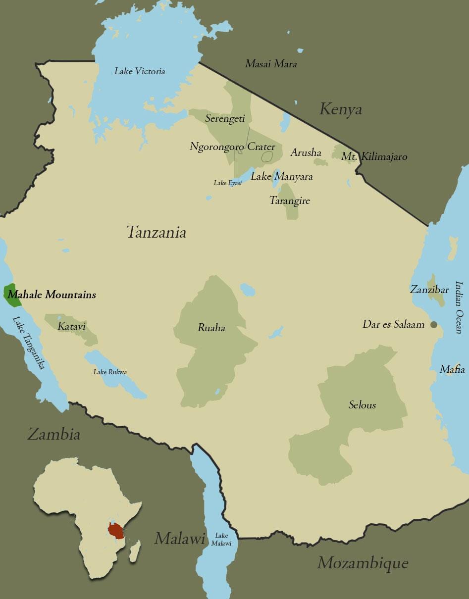 Žemėlapis tanzanija kalnai