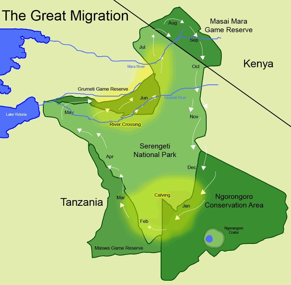 Žemėlapis tanzanija migracijos 