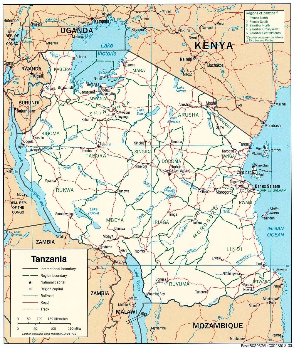 žemėlapis tanzanija su miestų