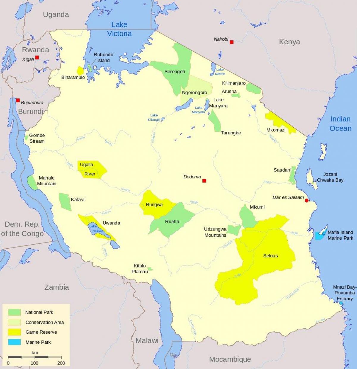 nacionaliniai parkai tanzanijoje žemėlapyje