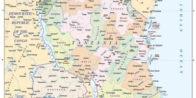 Žemėlapis tanzanija ir aplinkinių šalių