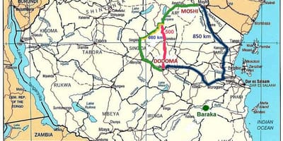 Tanzanijoje kelių tinklo žemėlapis