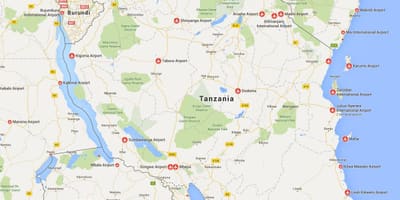 Žemėlapis tanzanija oro uostai 