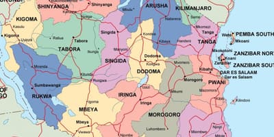 Žemėlapis tanzanija politinė