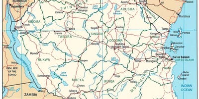 Žemėlapis tanzanija su miestų