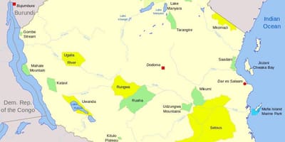 Nacionaliniai parkai tanzanijoje žemėlapyje
